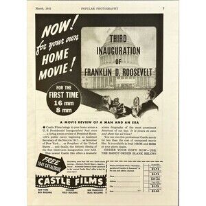 Castle Films "Third Inauguration Franklin D Roosevelt" Vintage Print Ad 1941